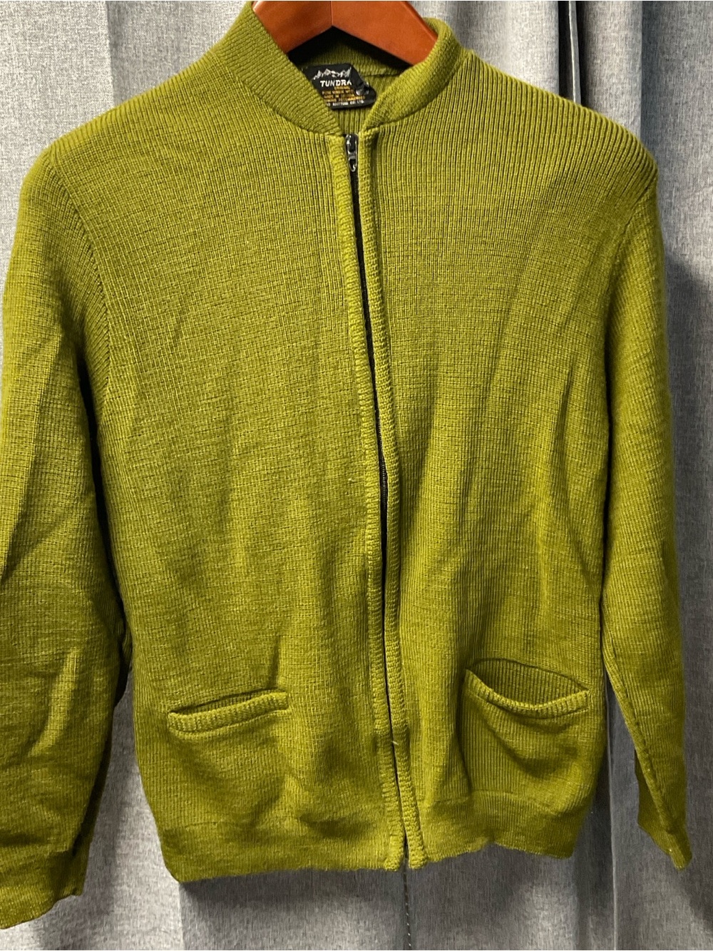 Tundra Vintge Zip-Up Cardigan wool Sweater Olive Green AS IS